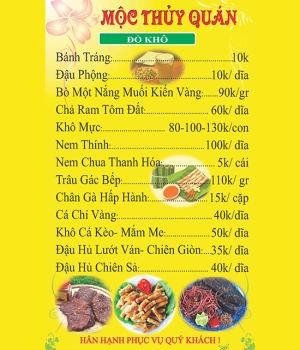 Thực đơn các món khô