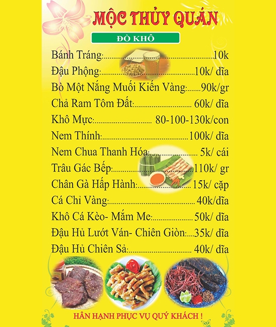 Thực đơn các món khô