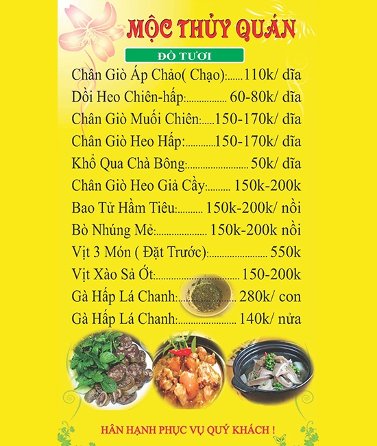 Thực đơn các món tươi 2